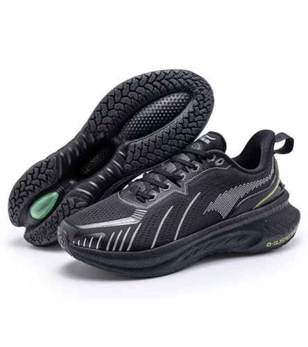 ONEMIX Herren Straßenlaufschuhe Max Dämpfung Leichte Laufschuhe mit Dicker Sohle Textil Synthetik Sneaker Bumper Elite 3.0, Schwarz, 44 EU von ONEMIX