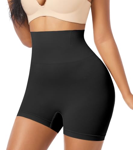 ONEW Bauchweg Shapewear Unterhose Damen Hohe Taille Miederhose mit Bein Figurenformend Miederpant Kurze Hose unter Kleid Nahtlose Shaping Unterwäsche Shorts, Schwarz, S von ONEW