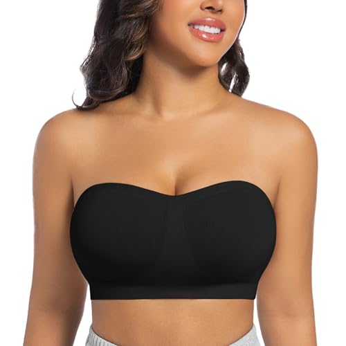 ONEW Damen Trägerloser Bandeau BH ohne Bügel Nahtlose Tube Top Soft Bra Sommer Ärmellos Crop Top mit Transparenten Trägern Schwarz XL ONEW Damen Trägerloser Bandeau BH ohne Bügel Nahtlose Tube Top Soft Bra Sommer Ärmellos Crop Top mit Transparenten Trägern Schwarz XL von ONEW