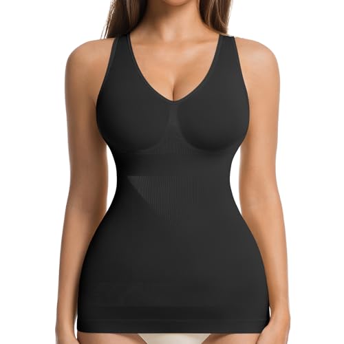 ONEW Shape Unterhemd Damen Bauchweg Shapewear Tank Top Nahtloses Kompressions Camisole Hemdchen Figurformendes Trägertop Body Shaper Schwarz L von ONEW