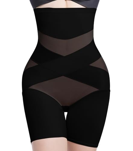 ONEW Shapewear Damen Bauchweg Unterhose Hohe Taille Miederhose mit Bein Taillentrainer Miederpant Bauchkontrolle Höschen Body Shaper Figurformender Unterwäsche Schwarz 2XL von ONEW