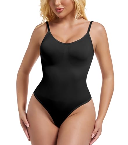 ONEW Shapewear Damen Body Bauchweg Miederbody Formende Body Shaper Taillentrainer Stringbody Shaping Thong Bodysuit Top Schwarz S von ONEW