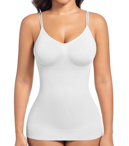 ONEW Shapewear Unterhemd Damen Bauchweg Formende Camisole Vest Top Brustsstützung Kompressions Oberteile Taillentrainer Body Shaper Nahtlose Shaping Trägertop mit Spaghettiträger, Weiß, L von ONEW