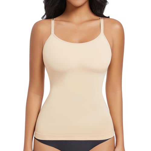 ONEW Shapewear Unterhemd Damen Bauchweg Formende Oberteile mit Spaghettiträger Kompressions Trägertop Taillentrainer Body Shaper Nahtlose Shaping Camisole Vest Top Beige M von ONEW