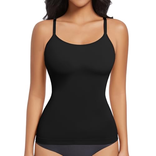 ONEW Shapewear Unterhemd Damen Bauchweg Formende Oberteile mit Spaghettiträger Kompressions Trägertop Taillentrainer Body Shaper Nahtlose Shaping Camisole Vest Top Schwarz S von ONEW
