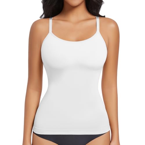 ONEW Shapewear Unterhemd Damen Bauchweg Formende Oberteile mit Spaghettiträger Kompressions Trägertop Taillentrainer Body Shaper Nahtlose Shaping Camisole Vest Top Weiß M von ONEW