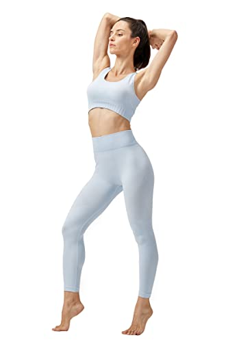 ONGASOFT Damen Yoga Sport Set Nahtlose Gerippte BH Hoher Taille Leggings Shorts Jogging Gym Pilates Sportbekleidung von ONGASOFT