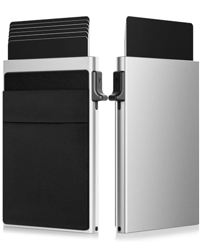 ONLOOKER Kreditkartenetui – Schlanke Brieftasche für Herren mit Geldfach, Pop-Up-Brieftaschen, RFID-blockierend, minimalistisches Kartenetui für 5 Karten und Notizen, matt silberfarben, Minimalistisch von ONLOOKER