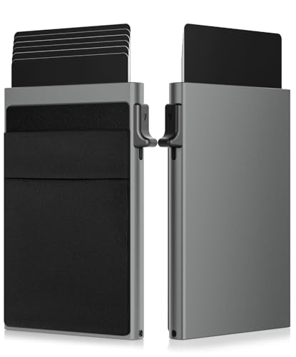 ONLOOKER Kreditkartenetui – Schlanke Brieftasche für Herren mit Geldfach, Pop-Up-Brieftaschen, RFID-blockierend, minimalistisches Kartenetui für 5 Karten und Notizen, mattgrau, Minimalistisch von ONLOOKER