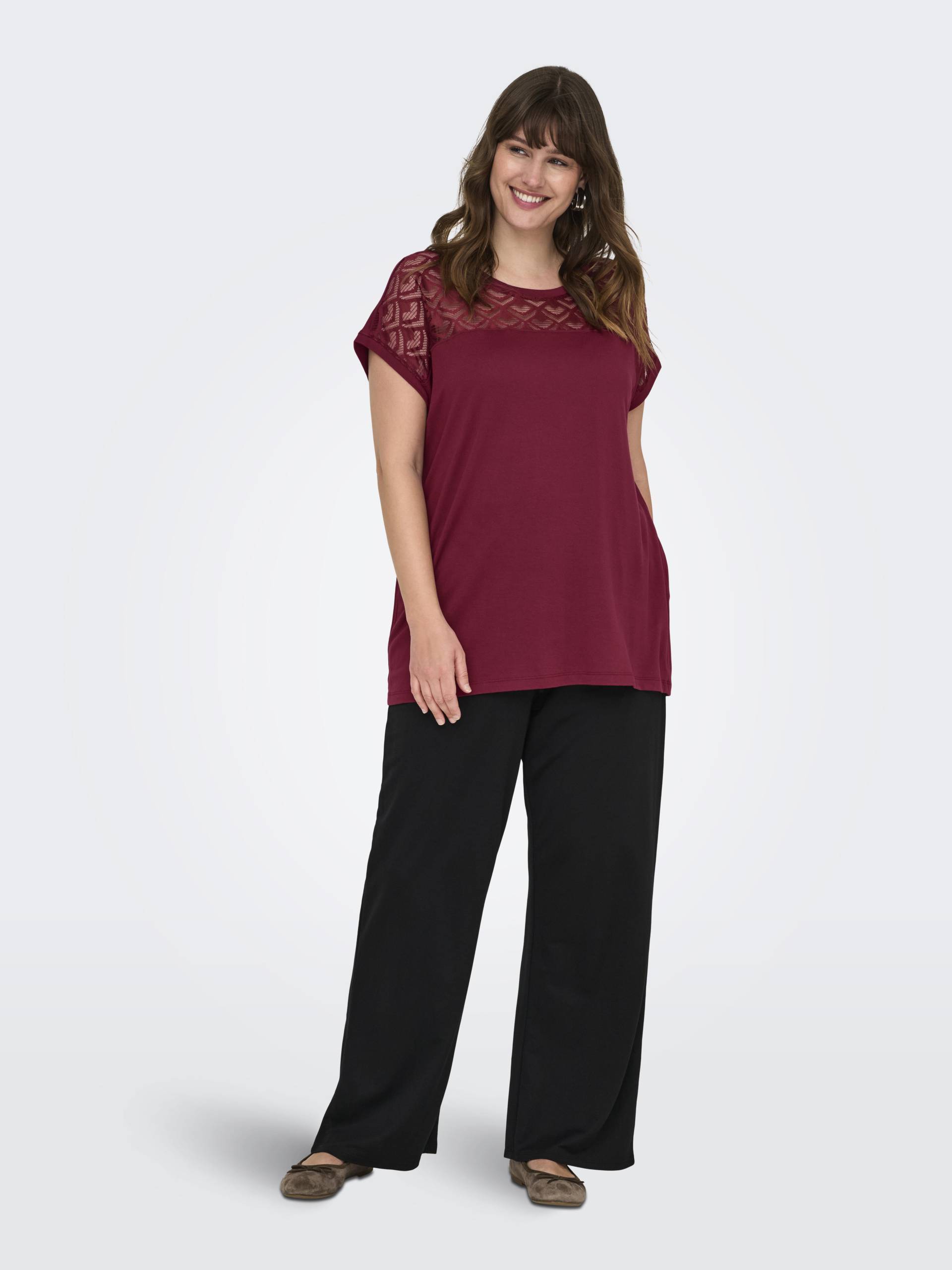 ONLY CARMAKOMA - CARFLAKE LIFE S/S MIX TOP JRS NOOS ruby wine von ONLY CARMAKOMA