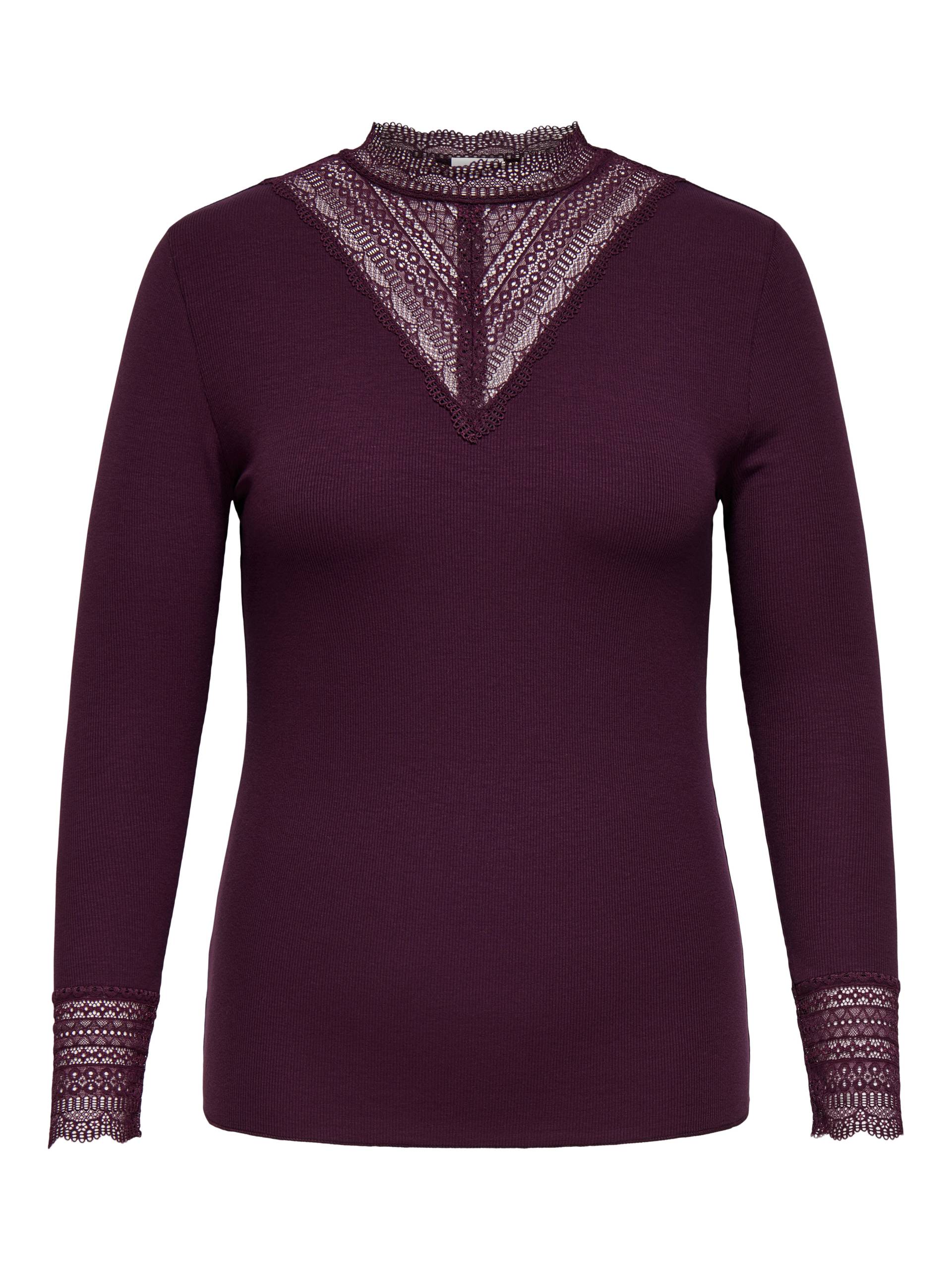 ONLY CARMAKOMA - CARTILDE RIB LACE L/S TOP JRS NOOS mauve wine von ONLY CARMAKOMA