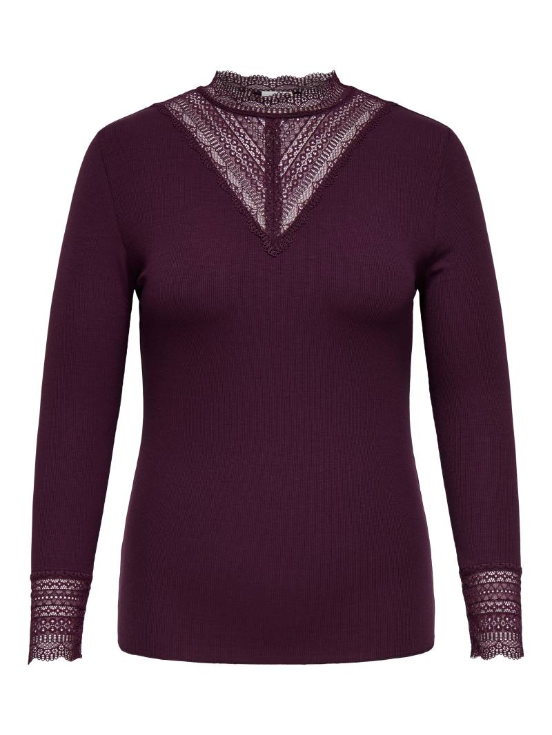 ONLY CARMAKOMA - CARTILDE RIB LACE L/S TOP JRS NOOS mauve wine von ONLY CARMAKOMA