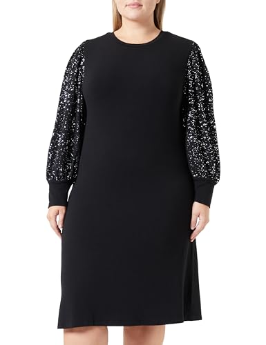 ONLY CARMAKOMA Damen CARFOILA L/S O-Neck Dress JRS BF Kleid, Black/Detail:Silver FOIL, 50-52 von ONLY Carmakoma