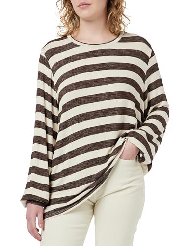 ONLY CARMAKOMA Damen CARLIRA L/S O-Neck TOP JRS Sweatshirt, Chestnut/Stripes:Cloud Dancer, 50-52 von ONLY Carmakoma