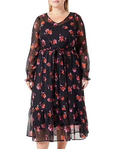 ONLY CARMAKOMA Damen CARMIRENA Life LS Calf Dress BF Kleid, Black/AOP:Garden Flower AOP, 44 Größen von ONLY Carmakoma