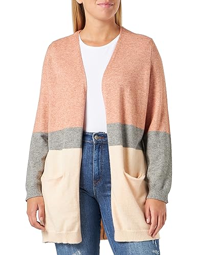 ONLY CARMAKOMA Damen CARNEW Stone L/S Long Stripe Cardi KNT Strickjacke, Misty Rose/Stripes:Medium Grey Mel/Cloud Pink Mel, XL von ONLY Carmakoma