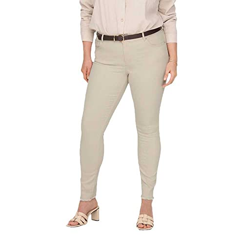 ONLY CARMAKOMA Damen CARWILLY REG ANK RAW SK DNM DOT019 NOOS Jeanshose, Ecru, 48W x 32L von ONLY Carmakoma