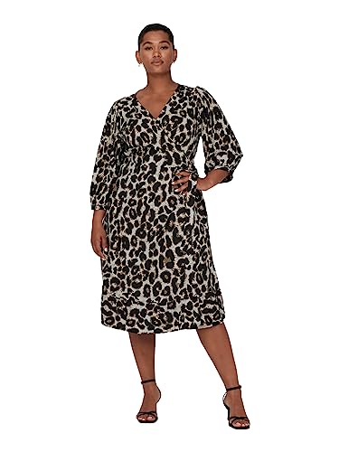 ONLY CARMAKOMA Damen Carlivia 3/4 Wrap Midi Dress WVN Noos Wickelkleid, Cloud Dancer Hula Leo, 50 EU von ONLY Carmakoma