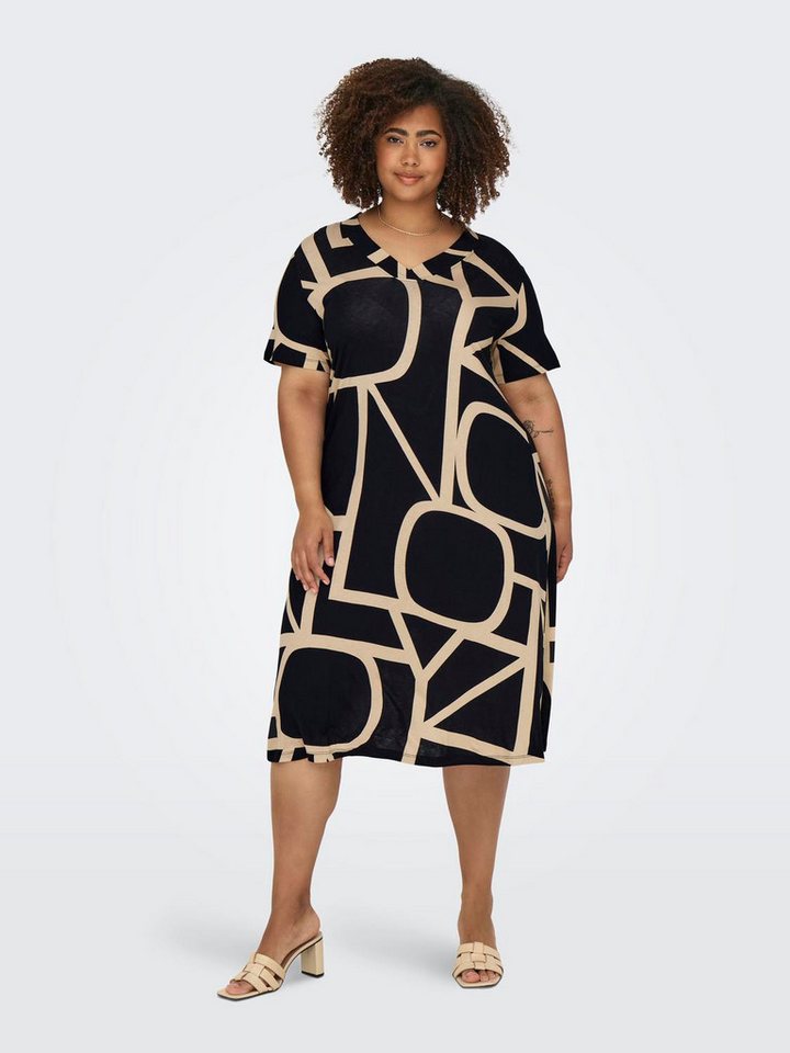 ONLY CARMAKOMA Shirtkleid CARFYRLA LIFE S/S V-NCK BLK AOP DRE NOOS Sommerkleid, weich fließende Jersey Qualität von ONLY CARMAKOMA