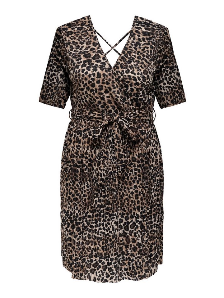 ONLY CARMAKOMA Shirtkleid Trendiges Leopard Muster mit V-Ausschnitt und Bindeband (mini) CARSAFARI LIFE S/S BLK DRESS JRS von ONLY CARMAKOMA