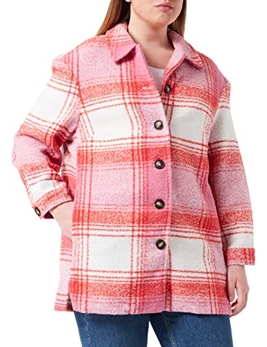 ONLY CARMAKOMA Women's CARANJA Check Shacket OTW Jacke, Cloud Dancer/Checks:Poppy RED/Gin Fizz, M-46/48 von ONLY Carmakoma