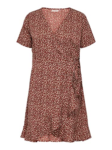 ONLY CARMAKOMA Womens CARLIVIA S/S WRAP Knee Dress WVN NOOS, Henna/AOP:Two Tone Flower, S von ONLY Carmakoma