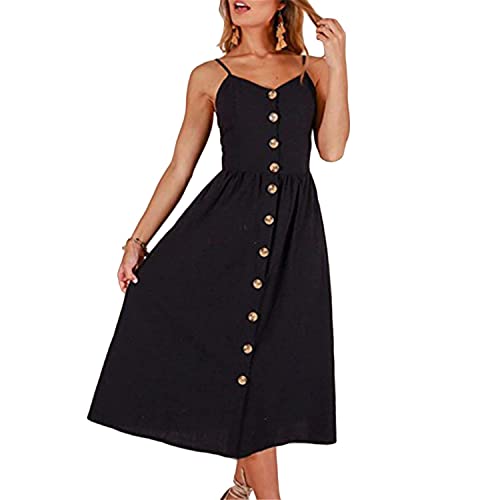 ONLY CHARM Sommerkleid Damen Lang Elegant Knielang Midi V-Ausschnitt Boho Kleid Damen Maxikleid Damen Sommer Blumenkleid Strandkleid Perfekt für Frauen 16-45 Jahren,Mondschein Schwarz,M von ONLY CHARM