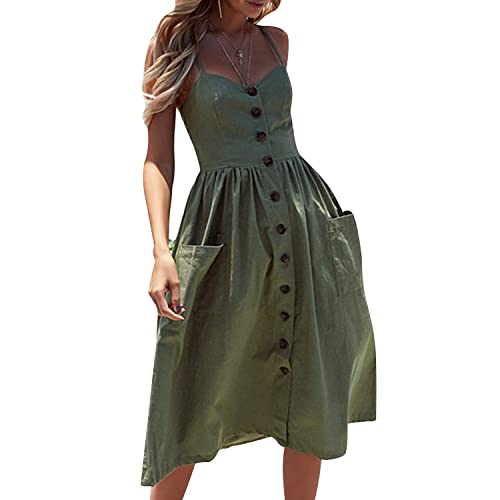 ONLY CHARM Sommerkleid Damen Lang Elegant Knielang Midi V-Ausschnitt Boho Kleid Damen Maxikleid Damen Sommer Blumenkleid Strandkleid Perfekt für Frauen 16-45 Jahren,Waldgrün,L von ONLY CHARM