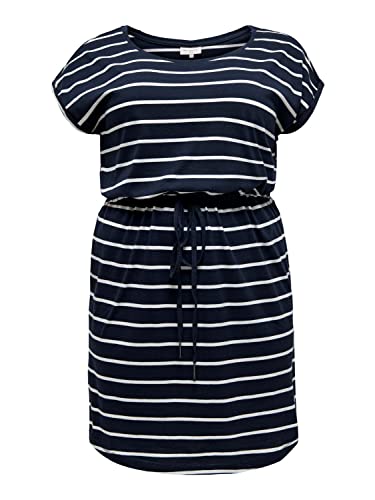 ONLY Carmakoma NOS Damen CARAPRIL SS Knee Dress Stripe NOOS Kleid, Stripes:Primo Cloud Dancer Night Sky, M-46/48 von ONLY