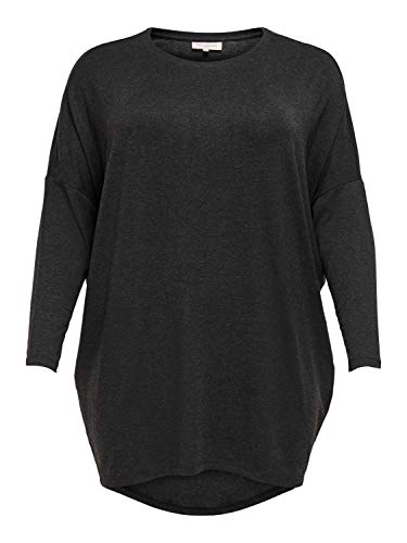 ONLY CARMAKOMA Damen Langarm Shirt Große Größen | Plus Size Übergröße Longsleeve | Rundhals Oberteil, Farben:Schwarz, Größe:42-44 von ONLY Carmakoma