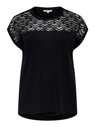 ONLY CARMAKOMA Damen Long T-Shirt Große Größen | Spitzen Details Kurzarm Top | Curvy Plus Size Übergröße, Farben:Schwarz, Größe:42-44 von ONLY Carmakoma