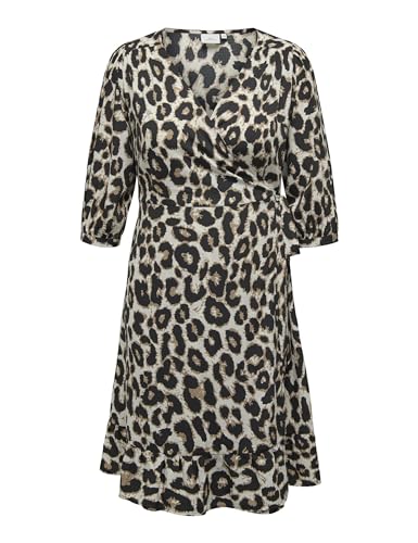 ONLY CARMAKOMA Damen Carlivia 3/4 Wrap Midi Dress WVN Noos Wickelkleid, Cloud Dancer Hula Leo, 42 EU von ONLY Carmakoma