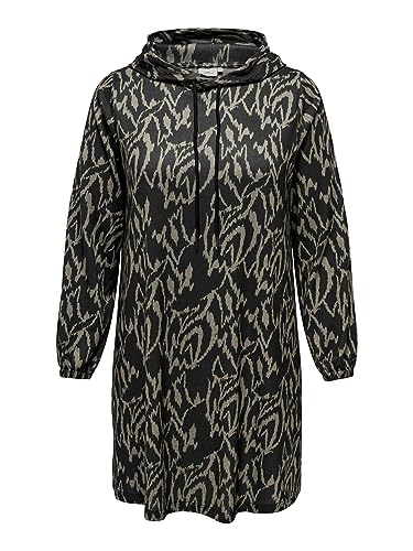 ONLY CARMAKOMA Damen CARALBA LS Hood Knee Dress JRS Kapuzenkleid, Black/AOP:Graphic Humus, 46/48/Große Größen von ONLY CARMAKOMA