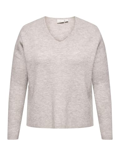 ONLY CARMAKOMA Damen CARCAMILLA V-Neck L/S KNT NOOS Pullover, Pumice Stone/Detail:Melange, XL Größen von ONLY CARMAKOMA