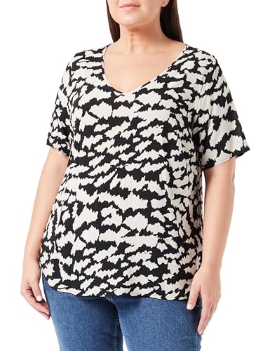 ONLY CARMAKOMA Damen CARNOVA Ditte Life SS V-Neck TOP Bluse, Black/AOP:Distressed Cloud AOP, 44 DE/Groß von ONLY Carmakoma