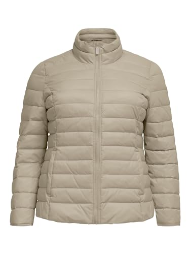 ONLY CARMAKOMA Damen Puffer Übergangsjacke | Wattierte Stepp Jacket ohne Kapuze | Plus Size Übergrößen, Farben:Beige, Größe:46-48 von ONLY Carmakoma