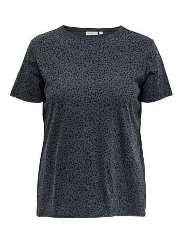 ONLY CARMAKOMA Damen T-Shirt Plus Size | Übergrößen Kurzarm Oberteil Bluse | Leo Animal Print CARMIKO, Farben:Dunkelgrau, Größe:46-48 von ONLY Carmakoma