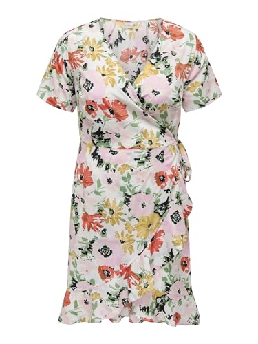 ONLY Carmakoma Damen Blusen Wickelkleid Plus Size Übergrößen Kurzarm Tunika Dress Mini Midi V-Neck, Farben:Weiß-3, Größe:54 von ONLY Carmakoma