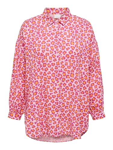ONLY Carmakoma Damen Hemdbluse Langarm mit Leopardenmuster Knopfleiste, Farben:Rot, Größe:42 von ONLY Carmakoma