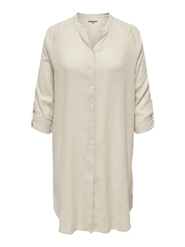 ONLY Carmakoma Damen Leinen Blusenkleid Plus Size Basic Long Shirt Dress Ärmel mit Umschlag, Farben:Sand, Größe:42 von ONLY Carmakoma