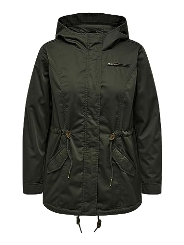 ONLY CARMAKOMA Damen Übergangs Jacke Übergröße | Kurzer Parka mit Kapuze | Curvy Plus Size CARLORCA, Farben:Dunkelgrün, Größe:46-48 von ONLY Carmakoma