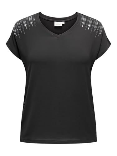 ONLY Curvy Damen Top V-Ausschnitt Kappenärmel Elegantes Muster Regular Fit bequem, Farben:Schwarz-2, Größe:46-48 von ONLY Carmakoma