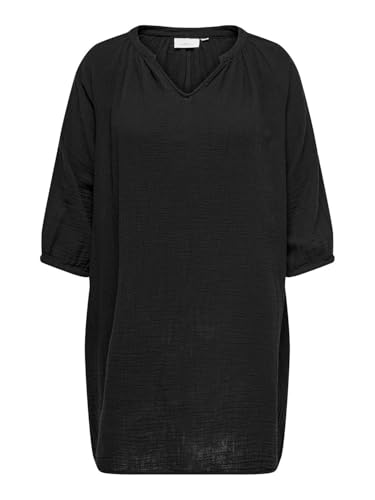 ONLY Damen Midi-Kleid V-Ausschnitt 3/4 Arm Regular fit Curvy Plus Size Dress, Farben:Schwarz, Größe:48 von ONLY Carmakoma