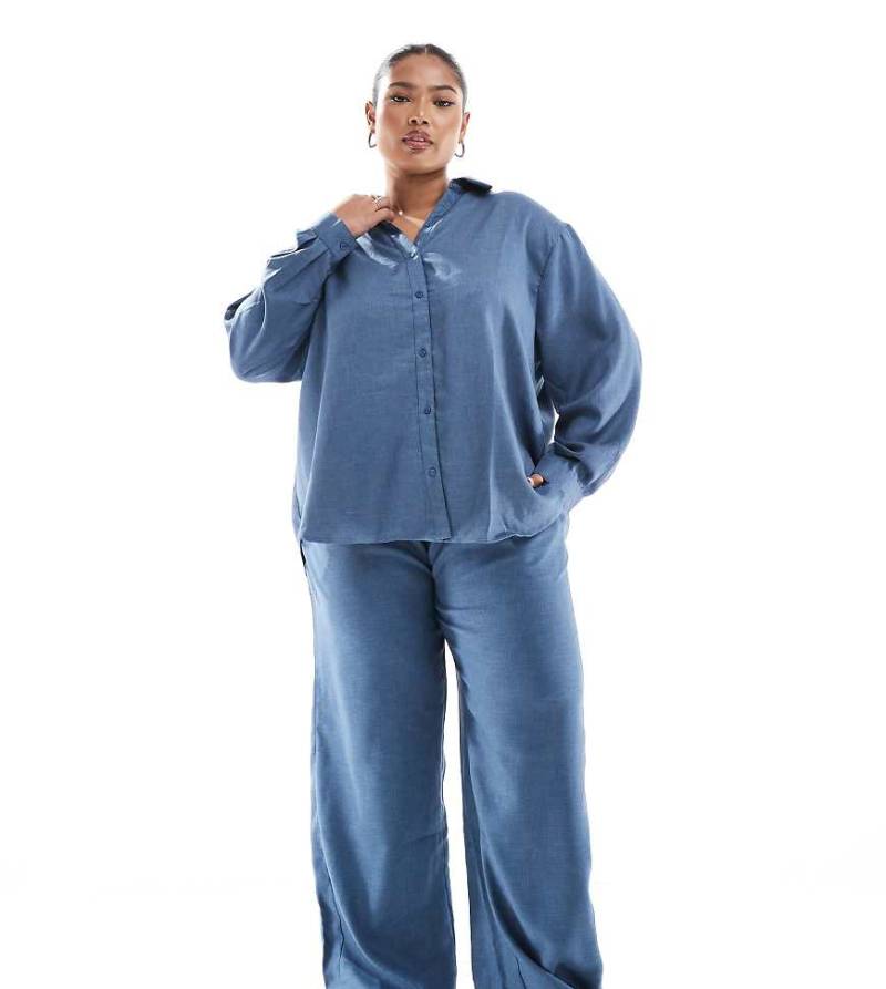 ONLY Curve - Elastische Chambray-Hose in Marineblau, Kombiteil von ONLY Curve
