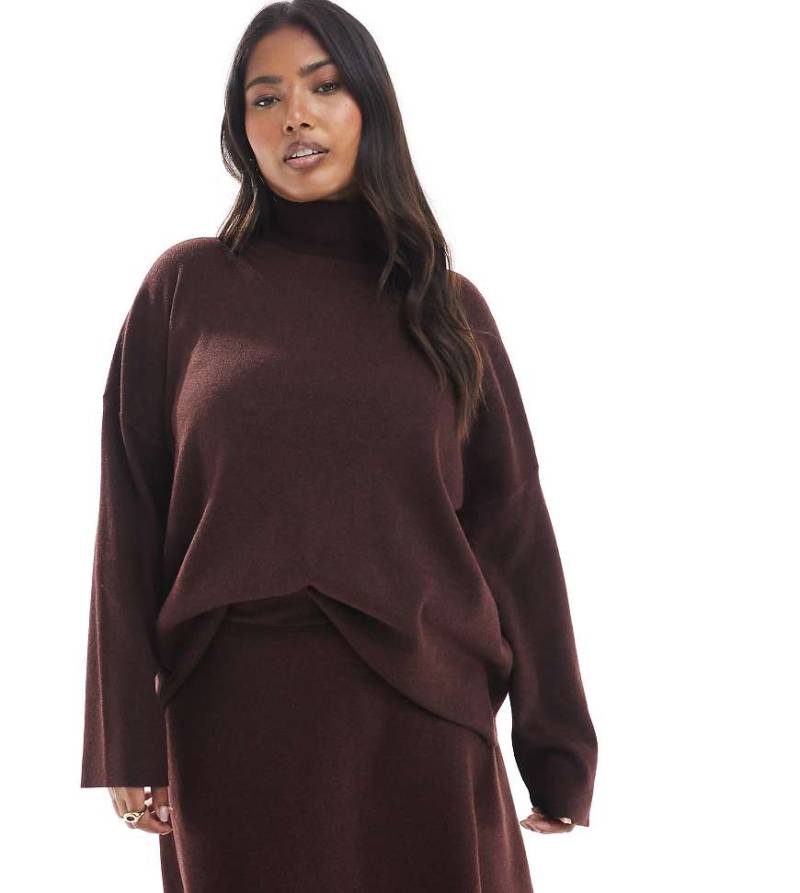 ONLY Curve - Gestrickter Rollkragenpullover in Burgunderrot, Kombiteil von ONLY Curve