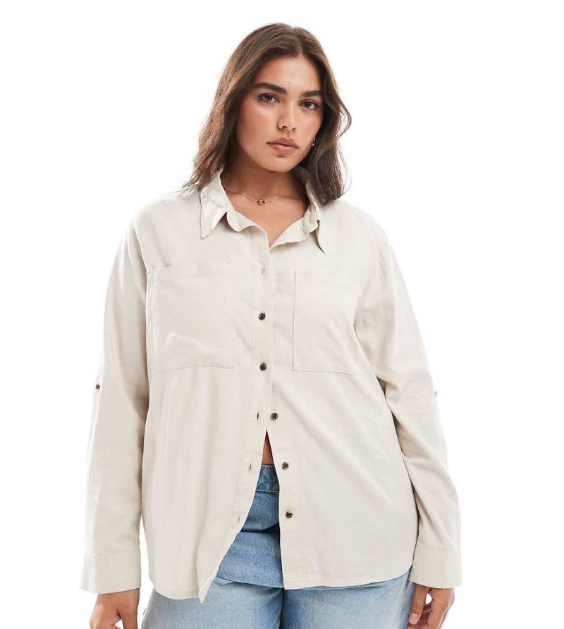 ONLY Curve - Hemd aus Leinenmix in Steinbeige-Grün von ONLY Curve