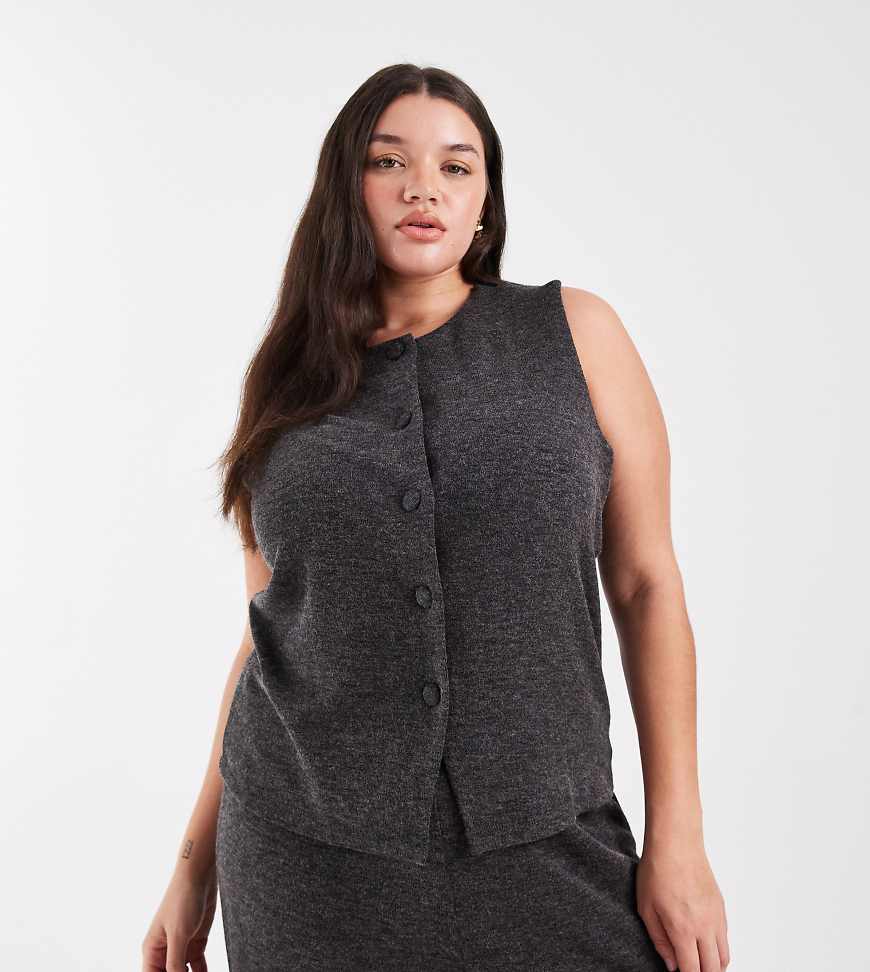 ONLY Curve - Hochgeschlossene Weste in Dunkelgrau, Kombiteil von ONLY Curve