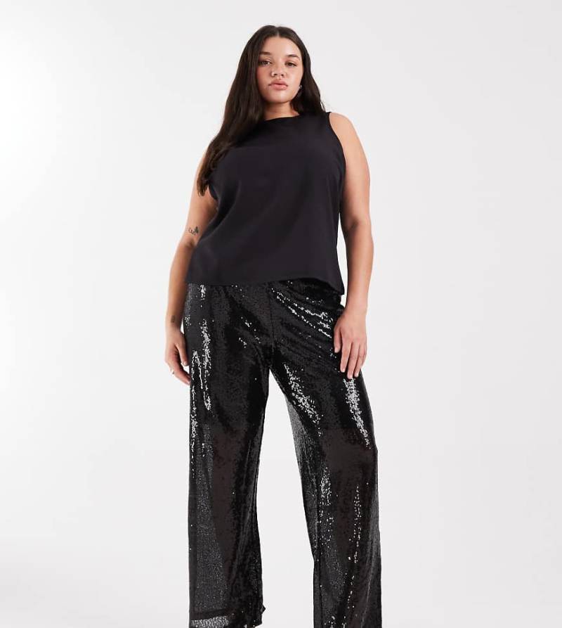 ONLY Curve - Hose zum Überziehen in Schwarz mit hohem Bund und Pailletten von ONLY Curve