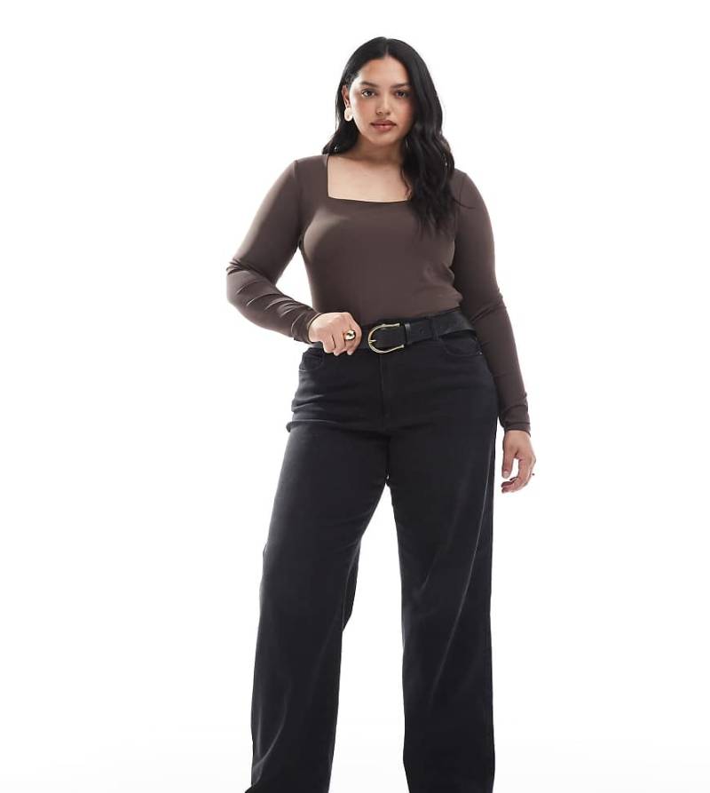 ONLY Curve - Jeans mit hohem Bund und weitem Bein in verwaschenem Schwarz von ONLY Curve