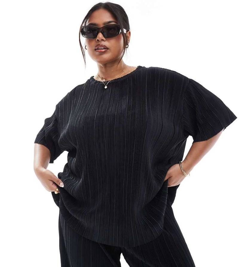 ONLY Curve - Kastiges Plissee-T-Shirt in Schwarz, Kombiteil von ONLY Curve